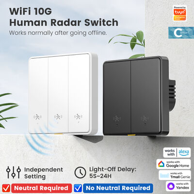 kaufen Tuya WiFi Smart 10G Human Radar Bewegungssensor Schalter EU Wandlichtschalter Ohne Neutralleiter APP Fernbedienung Sprachsteuerung Timer Alarm Steuerung für Smart Home Online-Herstellung