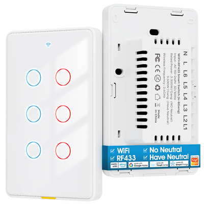 Guter Preis Tuya WiFi Switch Timing 6 Gang Voice App Alexa Google Home ohne neutrale Kabel WiFi RF433 US Lichtschalter Smart Home Online