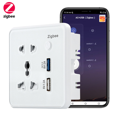 Guter Preis Zigbee Wand Smart Socket Gehärtetes Glas Schnellschnellladegerät 3.0 USB Ladezeit Google Home Alexa TuyaUS EU UK Stecker Online